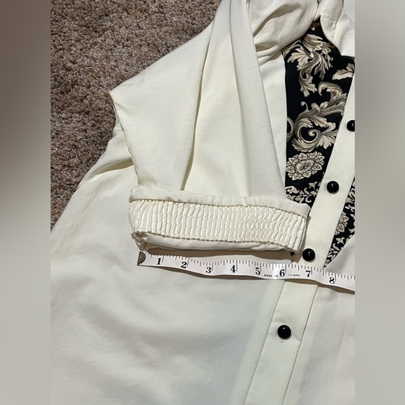 My Kinda Gal Vintage Cream Blouse Black Paisley Shoulder Pads Made in USA L - Picture 7 of 15